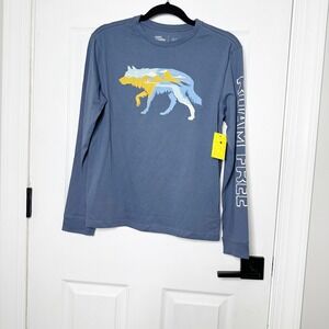 Rumi + Ryder Long Sleeve Wolf Graphic Tee Boys Size L 12-14 Blue NEW Roam Free